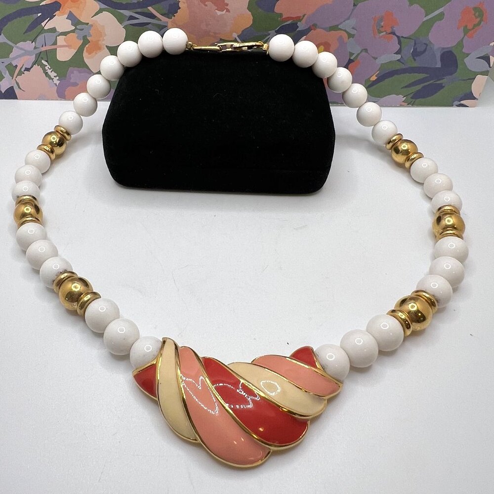 Napier White Bead and Pastel Twisted Pendant Necklace